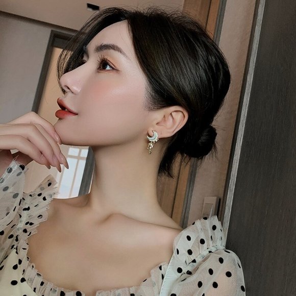 Korean Style Trendy Dangle Earrings - Moon - Picture 3 of 3